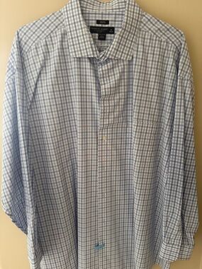 Pronto Uomo Blue and White Checked Dress Shirt 4X